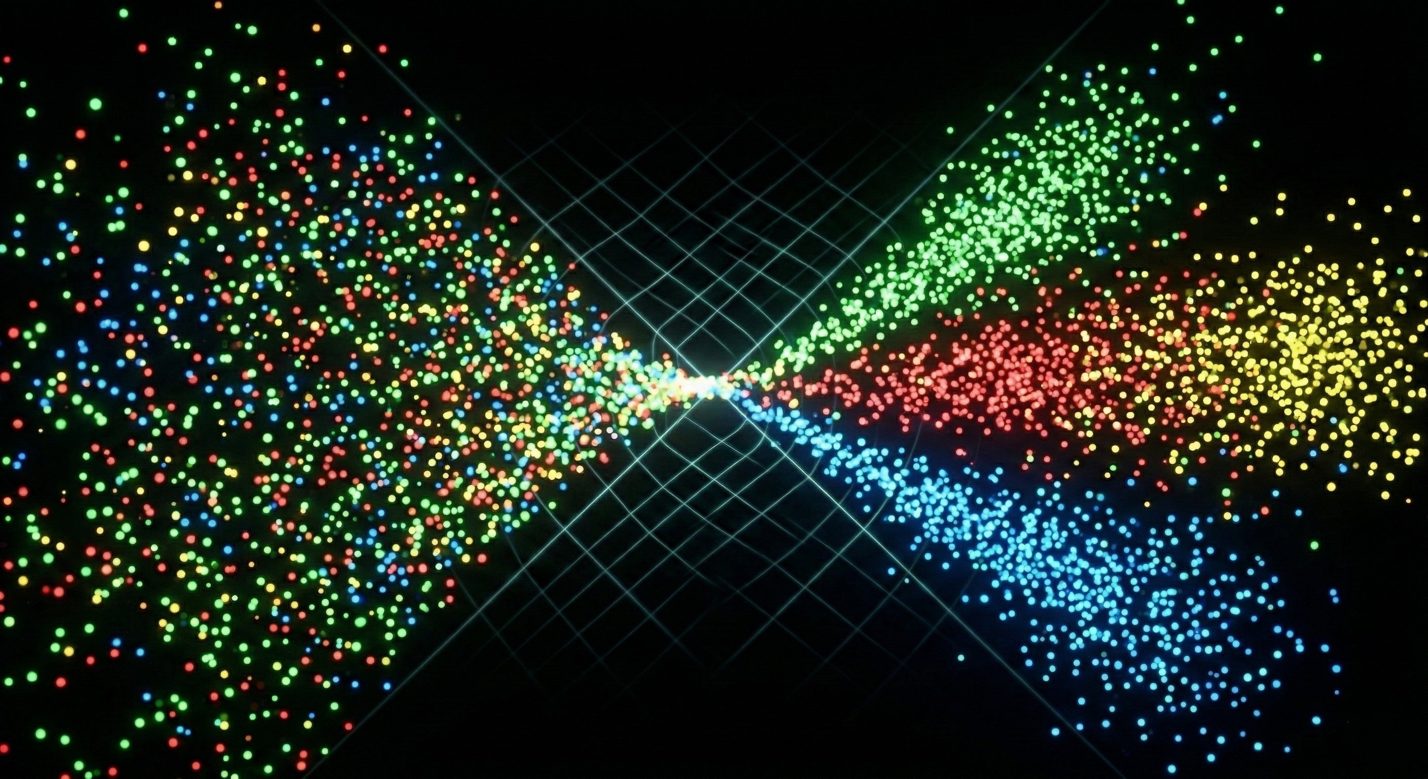 Flow cytometry — thousands of cells sorted by fluorescent signal, brute-force selection